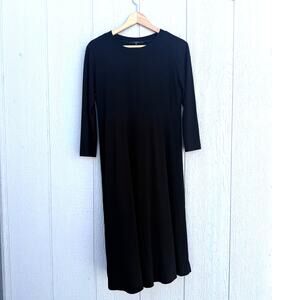 NORMA KAMALI black jersey knit Timeless line 3/4 sleeve a line midi dressI